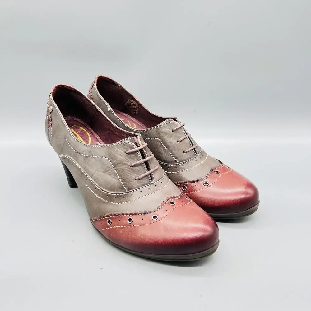 Pikolinos Shoes Womens 10.5 Brown Leather Colorblock Lace Up Wingtip Heel Pumps